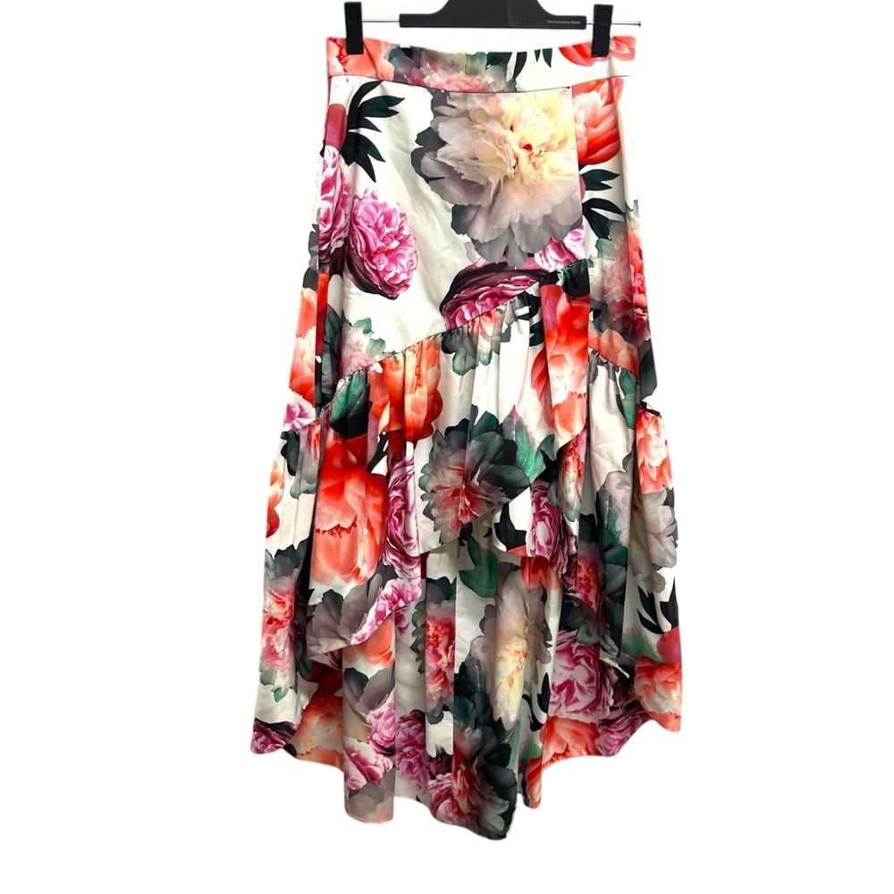 Eliza J. Maxi Skirt Red Floral Full Cascading Tiered Ruffle Ballgown Skirt‎ 6